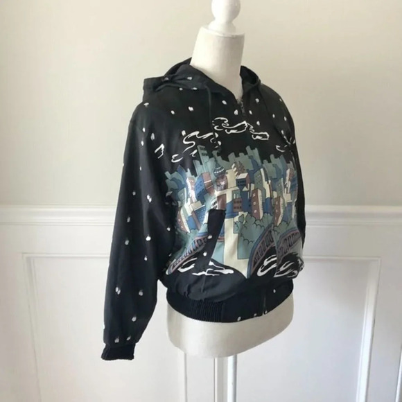 Volleys Sport Cityscape Printed Jacket Windbreaker Hoodie S - Picture 3 of 5